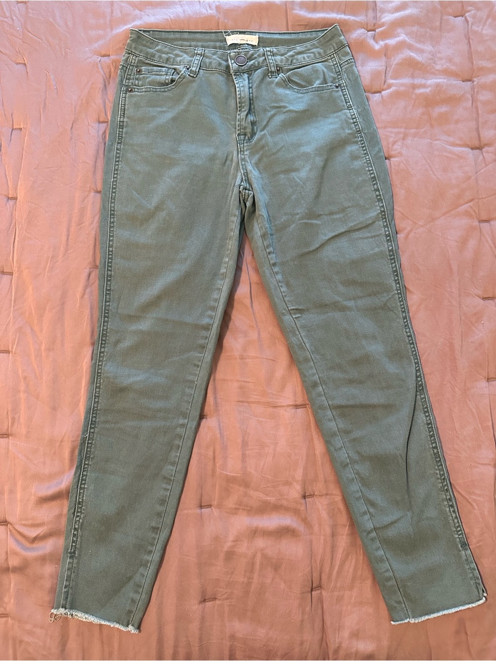 Copper Key Green Skinny Jeans with Raw Hem